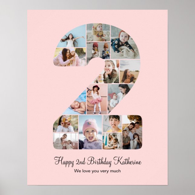 2nd Birthday Number 2 Photo Collage Custom Picture Poster (Front)