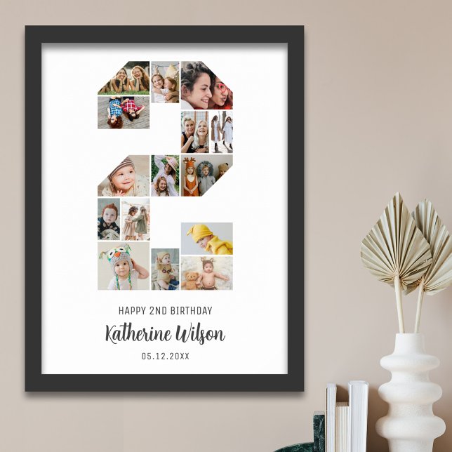 2nd Birthday Number 2 Photo Collage Custom Picture Poster (Creator Uploaded)