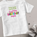 2nd Birthday One-derful Day Colourful Candles Girl Toddler T-shirt<br><div class="desc">2nd Birthday shirt which you can personalize for your little girl's first birthday with her name and your custom text. The wording currently reads "Two Cool, Two Cute & not Two Terrible" and you can edit this if you wish. The design has colourful candles lettered in cute and whimsical, groovy...</div>