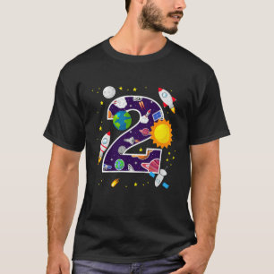2nd Birthday Outer Space Galaxy Two Year Old Birth T-Shirt