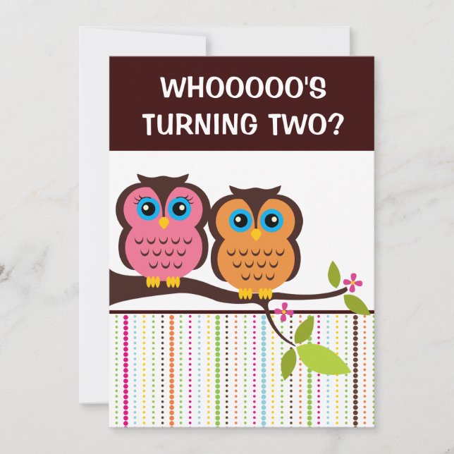 2nd Birthday Owl Theme Party Invitations (Front)