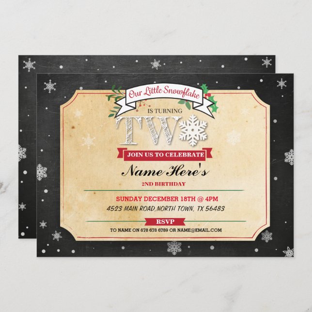 2nd Birthday Party 2 Two Winter Festive Ice Invite (Front/Back)