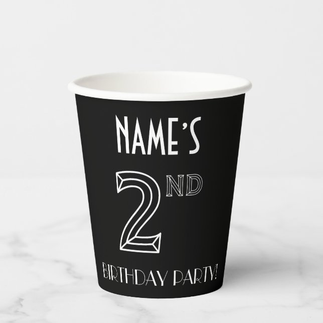 2nd Birthday Party: Art Deco Style + Custom Name Paper Cups (Front)