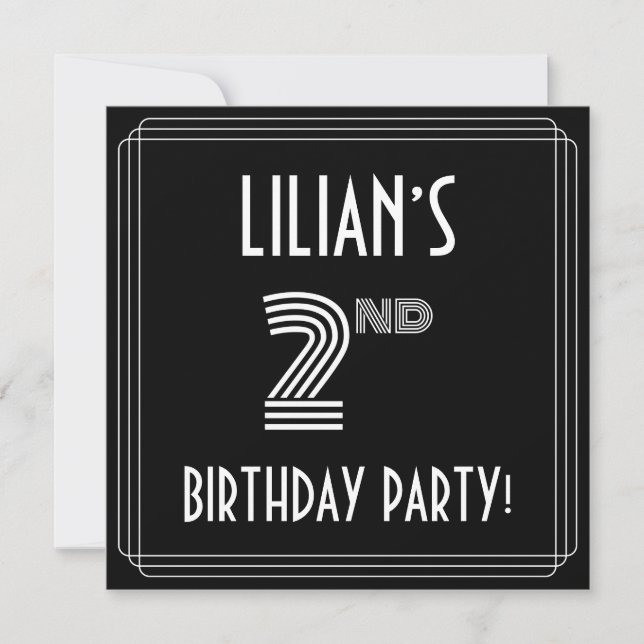 2nd Birthday Party: Art Deco Style w/ Custom Name Invitation (Front)