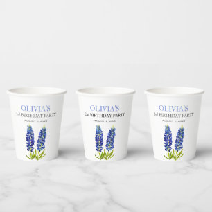 2nd Birthday Party Bluebonnets Flowers Baby Girl Paper Cups