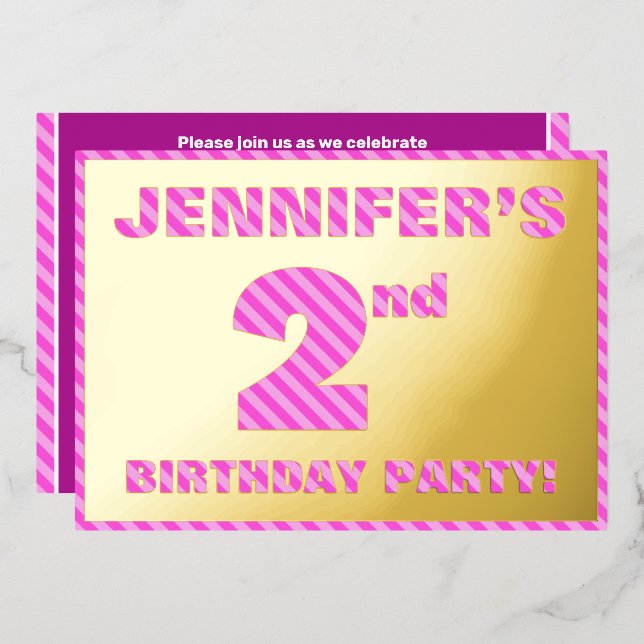 2nd Birthday Party — Bold, Fun, Pink Stripes # 2 (Front/Back)