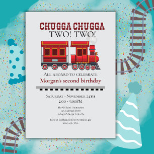 2nd Birthday Party Cute Red Western Train Invitation