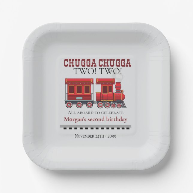 2nd Birthday Party Cute Red Western Train Paper Plate (Front)