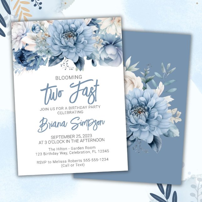 2nd Birthday Party Dusty Blue Floral Invitation (Creator Uploaded)