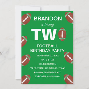 2nd Birthday Party Football Green Boys Sports Invitation