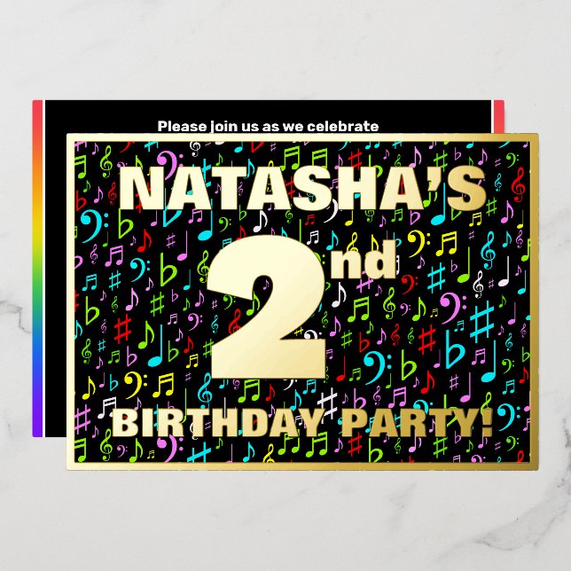 2nd Birthday Party — Fun, Colourful Music Symbols (Front/Back)