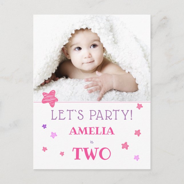 2nd Birthday Party Invitation Postcard (Front)
