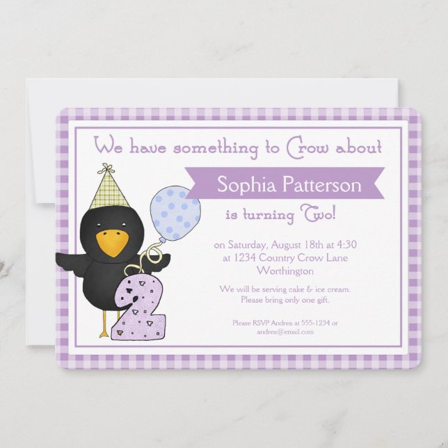2nd Birthday Party Invitations Birthday Crow (Front)