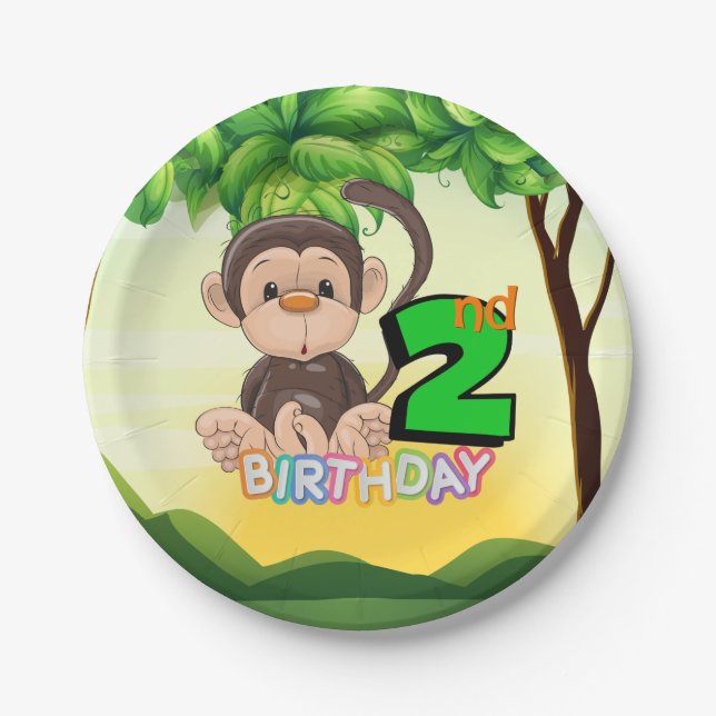 2nd Birthday Party Monkey Paper Plate (Front)