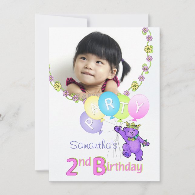 2nd Birthday Party Princess Bear Custom Photo Invitation (Front)