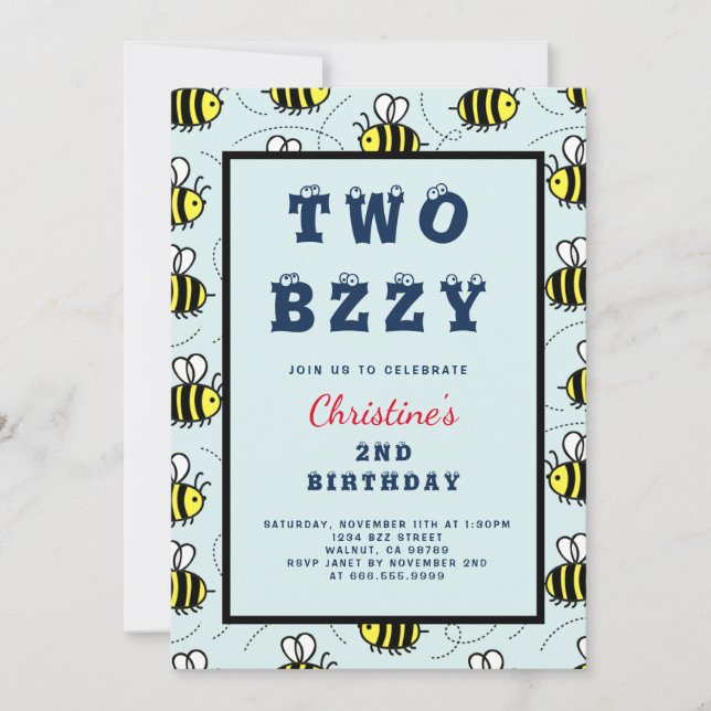 2nd Birthday Party, Second Busy Bee Birthday Party Invitation (Front)