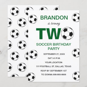 2nd Birthday Party Soccer Green Boys Sports Invitation