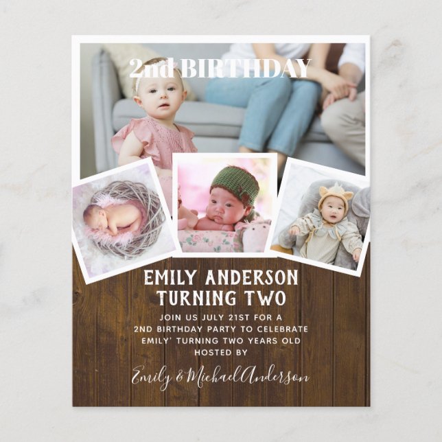 2ND Birthday Photo Collage Boy or Girl Mixed Colou Flyer (Front)