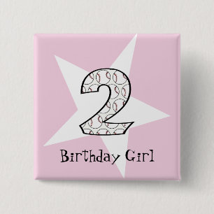 2nd Birthday Pink Baseball Star Button