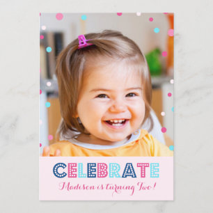 2nd Birthday Pink Blue Confetti Photo Invitation