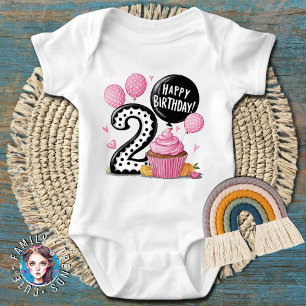 2nd Birthday Pink Cupcake Baby Bodysuit