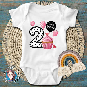 2nd Birthday Pink Cupcake Baby Bodysuit
