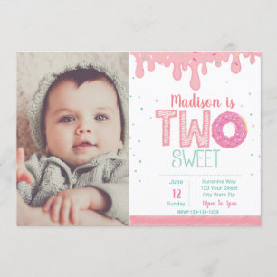2nd Birthday Pink Doughnut Invitation with picture