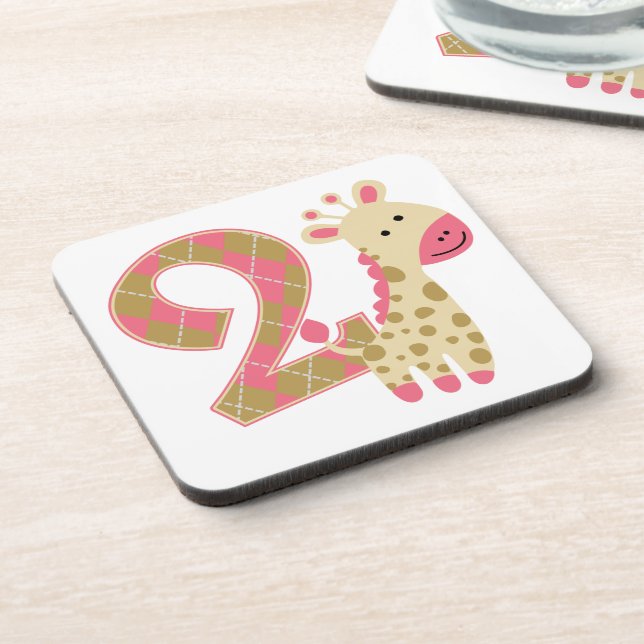 2nd Birthday Pink Giraffe Coaster (Left Side)
