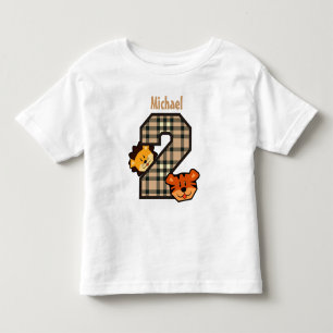 2nd Birthday Pink Plaid Tiger Lion 2 Year Old V3 Toddler T-shirt