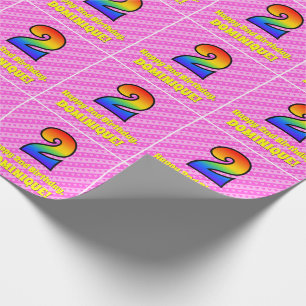 2nd Birthday: Pink Stripes & Hearts, Rainbow # 2 Wrapping Paper
