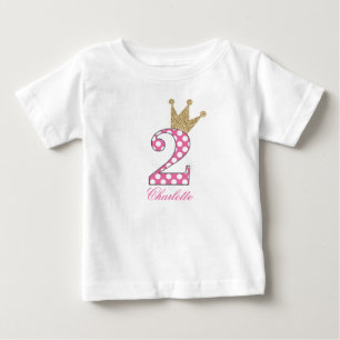2nd Birthday Polka Dots Glitter-Print Personalized Baby T-Shirt