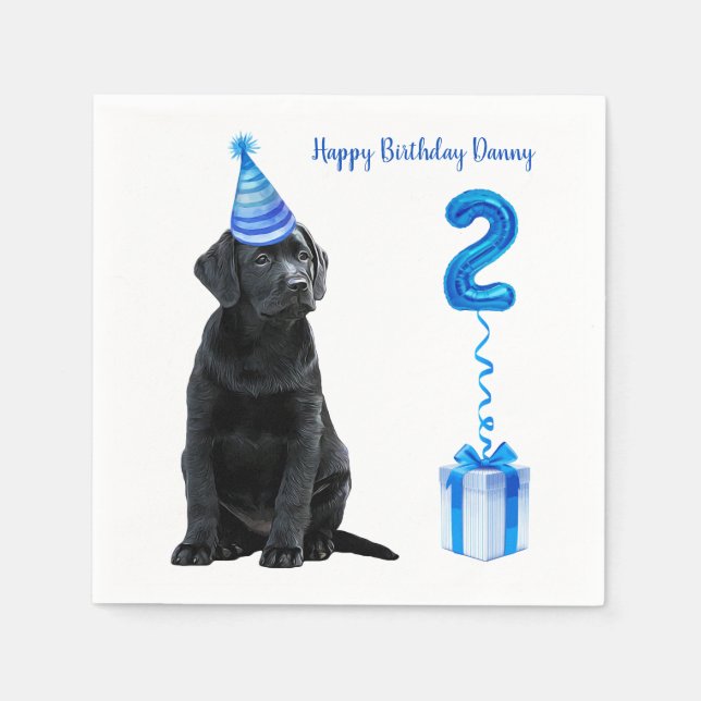 2nd Birthday Puppy Theme- Cute Dog Blue Boy Pawty Napkin (Front)