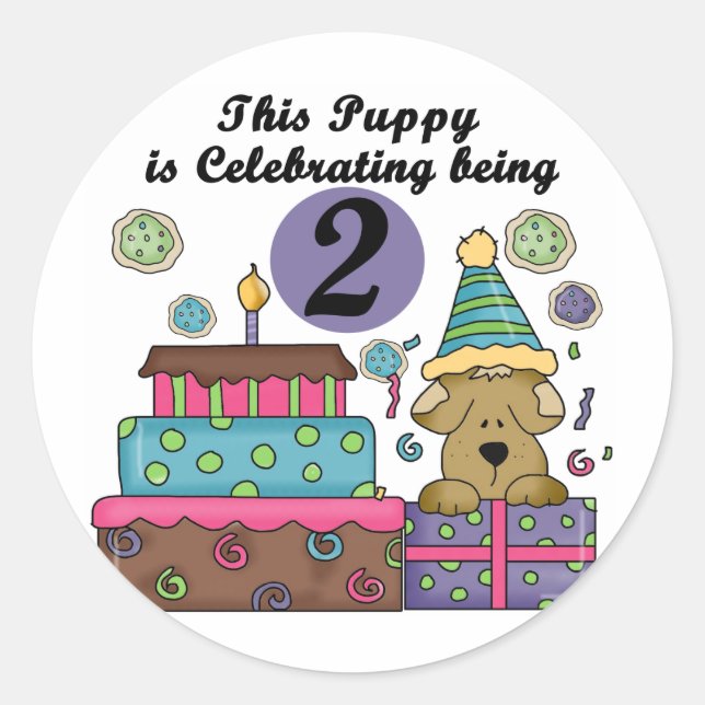 2nd Birthday Puppy Tshirts and Gifts Classic Round Sticker (Front)