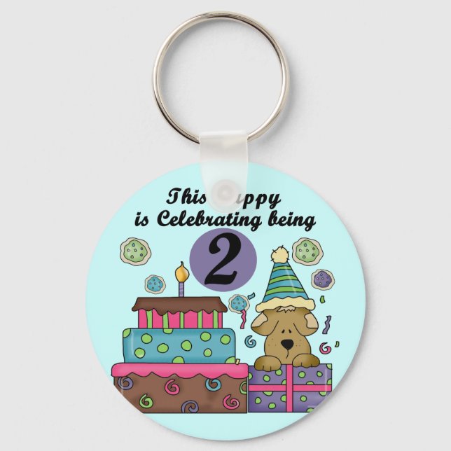 2nd Birthday Puppy Tshirts and Gifts Keychain (Front)