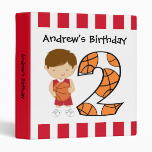 2nd Birthday Red and White Basketball Player v2 Binder