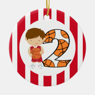 2nd Birthday Red and White Basketball Player v2 Ceramic Ornament