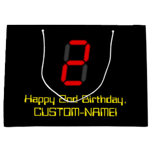 2nd Birthday: Red Digital Clock Style "2" + Name Large Gift Bag