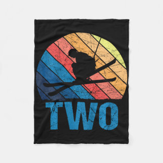 2nd Birthday Retro Ski Skiing 2 Year Old Boys Girl Fleece Blanket