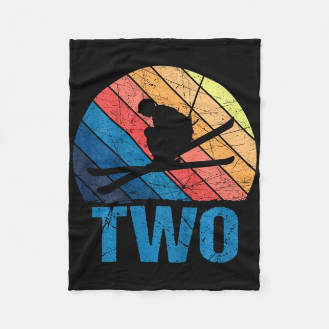 2nd Birthday Retro Ski Skiing 2 Year Old Boys Girl Fleece Blanket (Front)