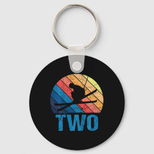 2nd Birthday Retro Ski Skiing 2 Year Old Boys Girl Keychain