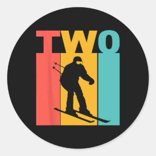 2nd Birthday Retro Skiing 2 Year Old Boys Birthday Classic Round Sticker