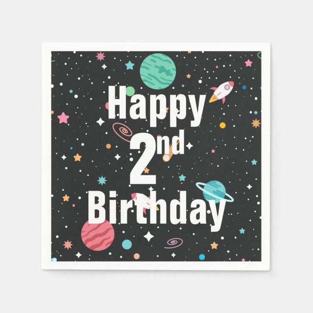 2nd Birthday Rocket Ships and Planets   Napkin (Front)