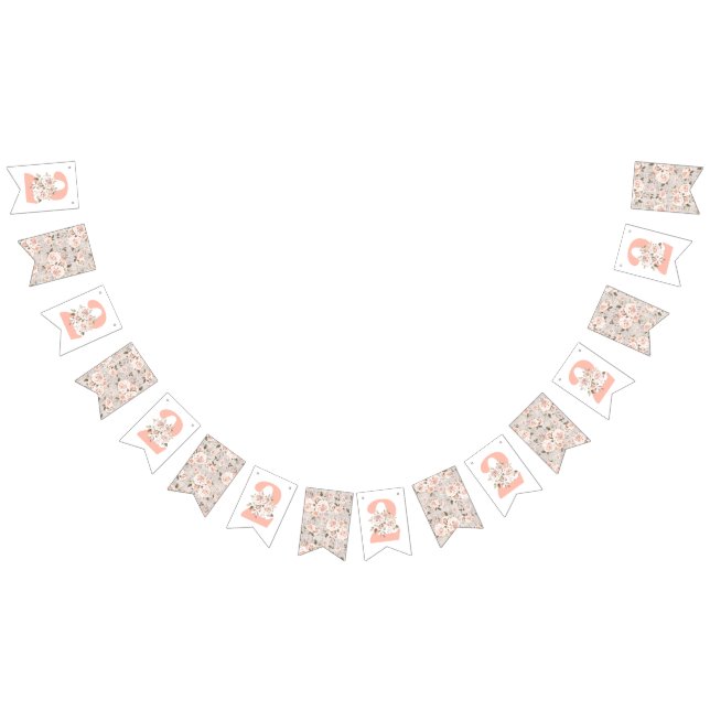 2nd Birthday Rustic Wood Shabby Chic Roses Floral Bunting Flags (All)