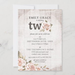 2nd Birthday Rustic Wood Shabby Chic Roses Floral Invitation