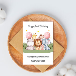 2nd Birthday Safari Leaf Animals Card