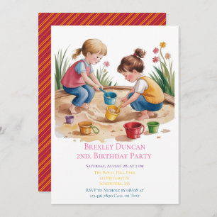 2nd Birthday Sandbox Girl Party  Invitation