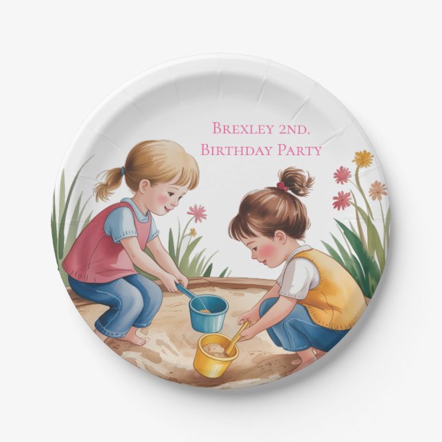 2nd Birthday Sandbox Girl Party Paper Plate (Front)