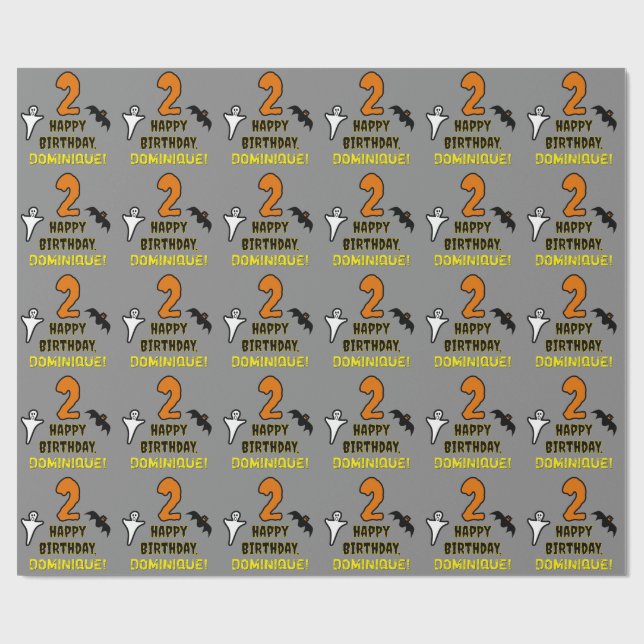 2nd Birthday: Spooky Halloween Theme + Custom Name Wrapping Paper (Flat)