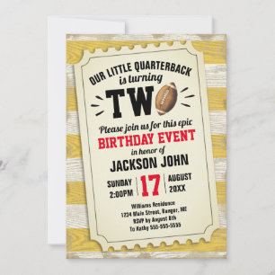 2nd Birthday Sports Football Ticket Rustic Yellow Invitation
