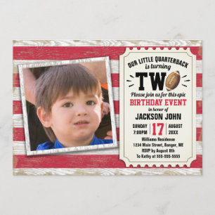 2nd Birthday Sports Photo Football Rustic Red Invitation